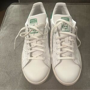 adidas White Leather Sneakers with Green Accents